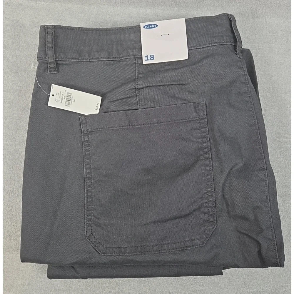 OLD NAVY Crop Capri Chino Pants‎ Womens 18 Charcoal Gray Comfort Stretch NEW